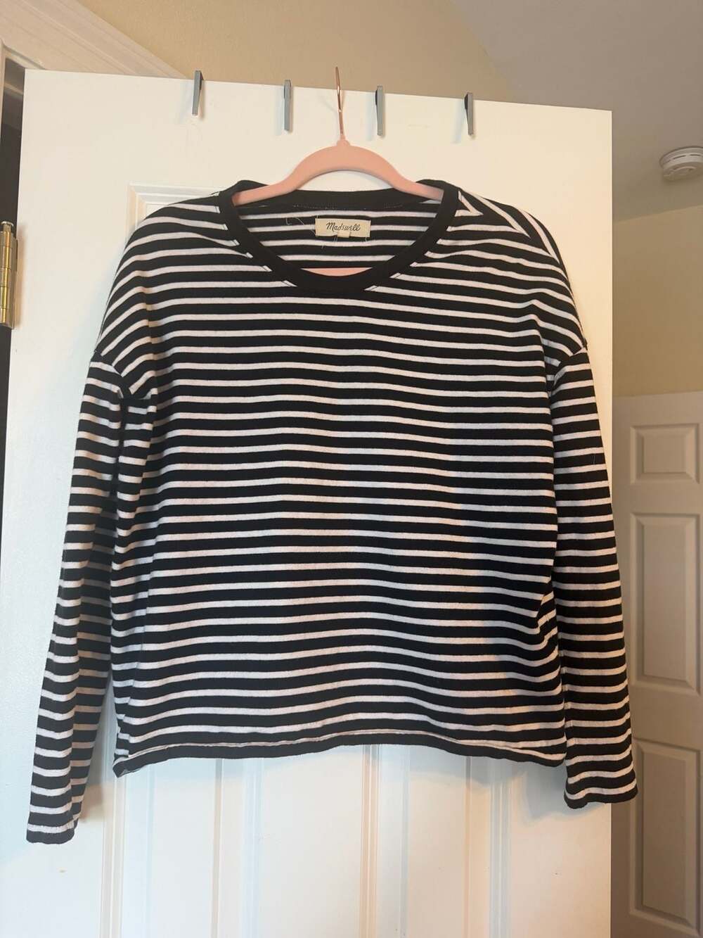 Madewell Black and White Striped Long Sleeve Crew Neck Top